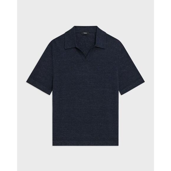 Theory Navy Blue Brenan Polo Shirt in Pacific Linen Cotton Blend Size XL Knit - Picture 1 of 7